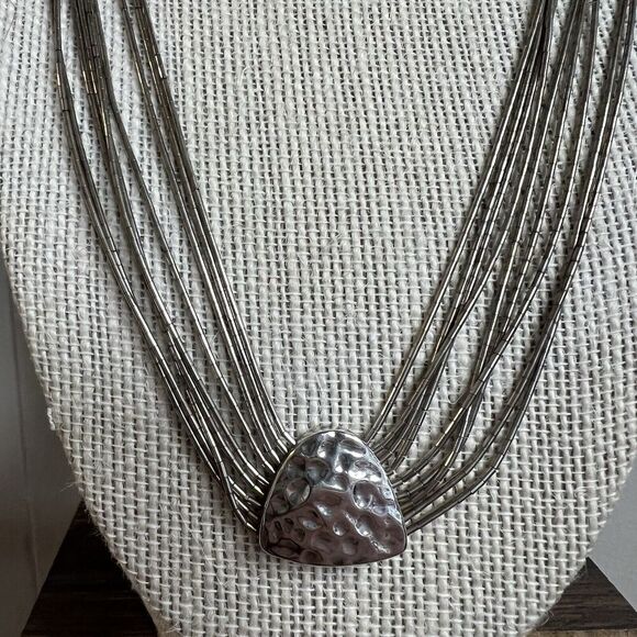 Silpada 9 Strand Toned Liquid Silver Hammered Pendant Necklace #N1288 - Picture 2 of 4